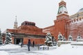 Lenin`s Mausoleum on the Red Square in winter in Moscow,Russia