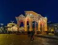 Moscow, Russia - January 10. 2018. light installation at festival journey at Christmas at Revolution Square