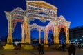 Moscow, Russia - January 10. 2018. light installation at festival journey at Christmas at Revolution Square