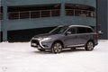 MOSCOW, RUSSIA - JANUARY 30, 2021 Mitsubishi Outlander. Front side close up view