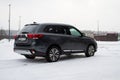 MOSCOW, RUSSIA - JANUARY 30, 2021 Mitsubishi Outlander. Rear side close up view