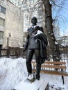 Moscow, Russia, January, 13, 2024. Monument to Evgeny Vakhtangov at the building of the educational theater Royalty Free Stock Photo