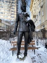 Moscow, Russia, January, 13, 2024. Monument to Evgeny Vakhtangov at the building of the educational theater Royalty Free Stock Photo