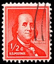 Benjamin Franklin 1706-1790, leading author and politician, Liberty Issue serie, circa 1955