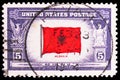 Postage stamp printed in United States shows Flag of Albania, Overrun Countries Issue serie, circa 1943