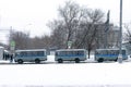 Moscow, RUSSIA - January 31, 2021: Russian prisoner transport vehicles on the street on political rally