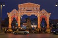 Moscow, Russia - January 2018: shining arch with garlands in time of winter holidays.