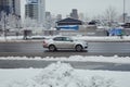 Skoda Octavia Mk3 car third generation speed driving on asphalt highway in winter