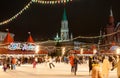Skating ring full of people on Red Square during Christmas time t. Royalty Free Stock Photo