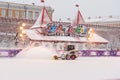 Snow remover cleans the skating rink on Red Square in snowfall in Moscow. Russia