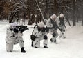 The soldiers of the special detachment are working out combat coordination in the neutralization of terrorists in winter condition