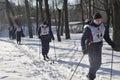 Moscow, Russia, January 2, 2019, sports and mass events in the 154 Separately Commandant Preobrazhensky Regiment, ski competitions