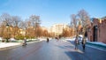 Tourists walk in Alexander Gardens in Moscow Royalty Free Stock Photo