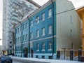 View of 1st Khvostovsky Lane and Athos courtyard building on a frosty winter morning