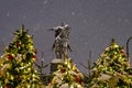 Yuri Dolgorukov monument in Moscow at night in snowy weather