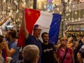 FIFA World Cup. Football fans of different countries celebrate the victory of the French team in championship