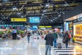 MOSCOW, RUSSIA - JULY 08, 2022: airport Sheremetyevo. flight information monitors and check-in in Sheremetyevo. airport check-in