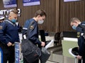 Moscow, Russia, July, 09, 2020. Cadets of the Maritime Institute of Murmansk state technical University at the check-in counters a Royalty Free Stock Photo