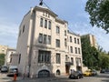 Moscow, Russia, July, 16, 2019. Cars are parked near mansion of 1913 year built, architect M. M. Cherkasov. Moscow, Gorokhovsky