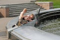 Children playing with water in fountain in the Sokolniki Park Royalty Free Stock Photo