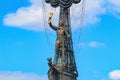 Moscow, Russia - July 30, 2018: Commemorative statue honoring Tsar Peter the Great and the 300th anniversary of the Russian Navy o Royalty Free Stock Photo