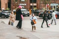 Moscow, Russia - JULY 7, 2017. A crowd of people in colorful clothes walk the streets of Moscow in search of