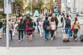 MOSCOW, RUSSIA - JULY 7, 2015: A crowded crowd of people crosses the intersection at a green light Royalty Free Stock Photo