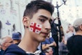 English fan celebrating on the street in Moscow