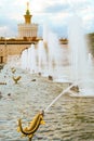 Fountain `Stone flower` with metal sculptures - sturgeon fish in Moscow