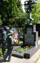 A fragment of a sculptural composition on the grave of Soviet football player and coach Konstantin Beskov at the Vagankovsky Cemet