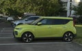 Moscow, Russia - july 20 2021: A green kia soul car is parked on the street. Side view. The whole car is visible Royalty Free Stock Photo