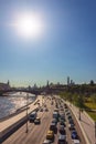Traffic cars in Moscow on the boiler room embankment. Russia Royalty Free Stock Photo