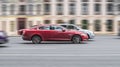 Jaguar XF X250 car moving fast on the street of Moscow. Vehicle driving along the street in city with blurred background Royalty Free Stock Photo