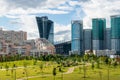 MOSCOW, RUSSIA -July 31, 2020: Khodynka field new modern area walking zone in Moscow. Modern city architecture. Fiew to the
