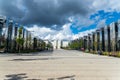 MOSCOW, RUSSIA -July 31, 2020: Khodynka field new modern area walking zone in Moscow. Modern glass and metal architecture