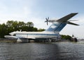 Landing ekranoplan of Project 904 `Eaglet` and diesel-electric submarine B-396 `Novosibirsk Komsomolets` at the Khimki Reservoir