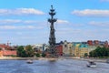 Moscow, Russia - July 30, 2018: Monument to russian Tsar Peter the Great on an artificial island at separation of Moskva river and Royalty Free Stock Photo