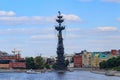 Moscow, Russia - July 30, 2018: Monument to russian Tsar Peter the Great on an artificial island at separation of Moskva river and Royalty Free Stock Photo