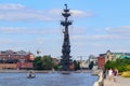 Moscow, Russia - July 30, 2018: Monument to russian Tsar Peter the Great on Moskva river. View from Krymskaya embankment Royalty Free Stock Photo