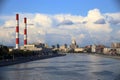 Panorama of the Berezhkovskaya Embankment overlooking the pipes of the TETs-12 power station