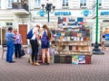 MOSCOW, RUSSIA - July 23, 2018: People at book stalls selling on