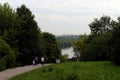 People relax in the Moscow estate `Kolomenskoye` summer evening