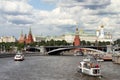 Pleasure boats sails along the river near the Moscow Kremlin. Royalty Free Stock Photo