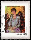 Woman with Book, by Tytus Czyzewski 1885-1945, Stamp Day 1971 - Woman in Polish Paintings serie, circa 1971