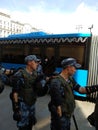 Moscow, Russia - July 27, 2019. Riot police at an opposition protest rally for fair elections to the Moscow City Duma Royalty Free Stock Photo