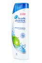 Moscow, Russia - July 22, 2020: Side view of Head & Shoulders Apple fresh anti-dandruff shampoo in a white plastic bottle