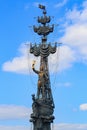 Moscow, Russia - July 30, 2018: Statue of russian Tsar Peter the Great against blue sky. Author Zurab Tsereteli Royalty Free Stock Photo