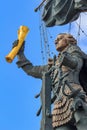 Moscow, Russia - July 30, 2018: Statue of russian Tsar Peter the Great closeup against blue sky Royalty Free Stock Photo