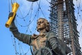 Moscow, Russia - July 30, 2018: Statue of russian Tsar Peter the Great closeup against blue sky Royalty Free Stock Photo