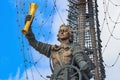 Moscow, Russia - July 30, 2018: Statue of russian Tsar Peter the Great closeup on a blue sky background Royalty Free Stock Photo